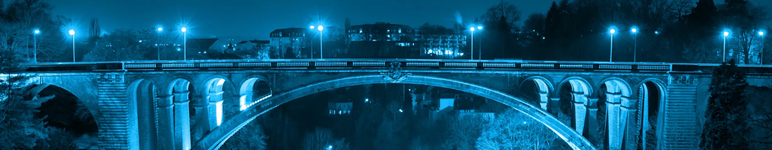 Photo du Pont Adolphe de nuit au Luxembourg